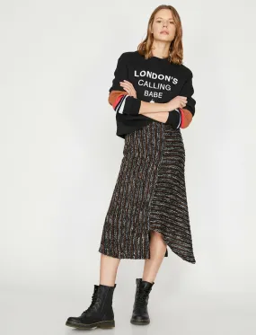 12000 Black Striped Midi Skirt