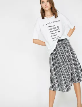 12203 Black Striped Midi Skirt