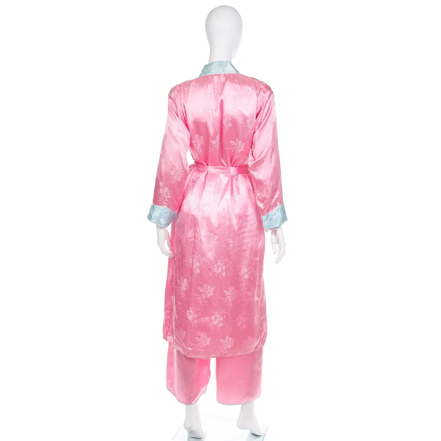 1960s Embroidered Chinese Silk Pajama Robe & Slipper Set in Original Silk Box