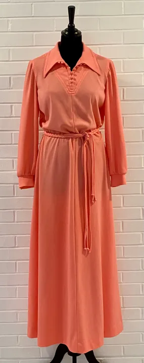 1970s Leslie Fay Coral Maxi Dress