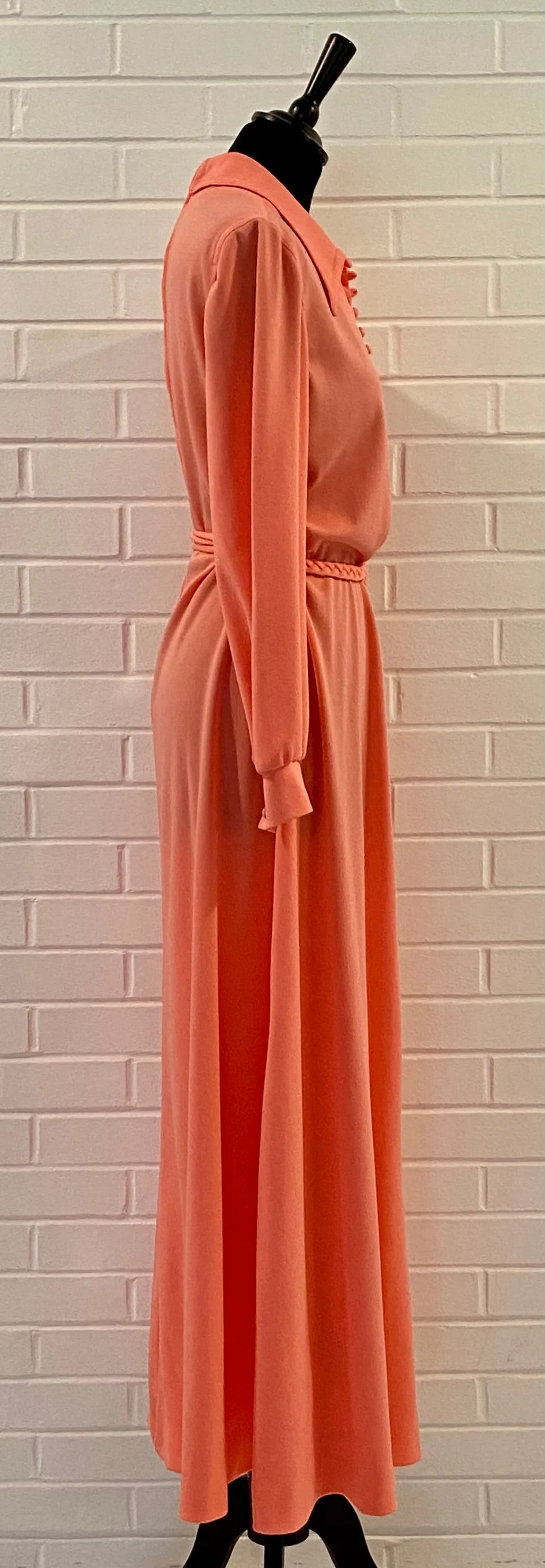 1970s Leslie Fay Coral Maxi Dress