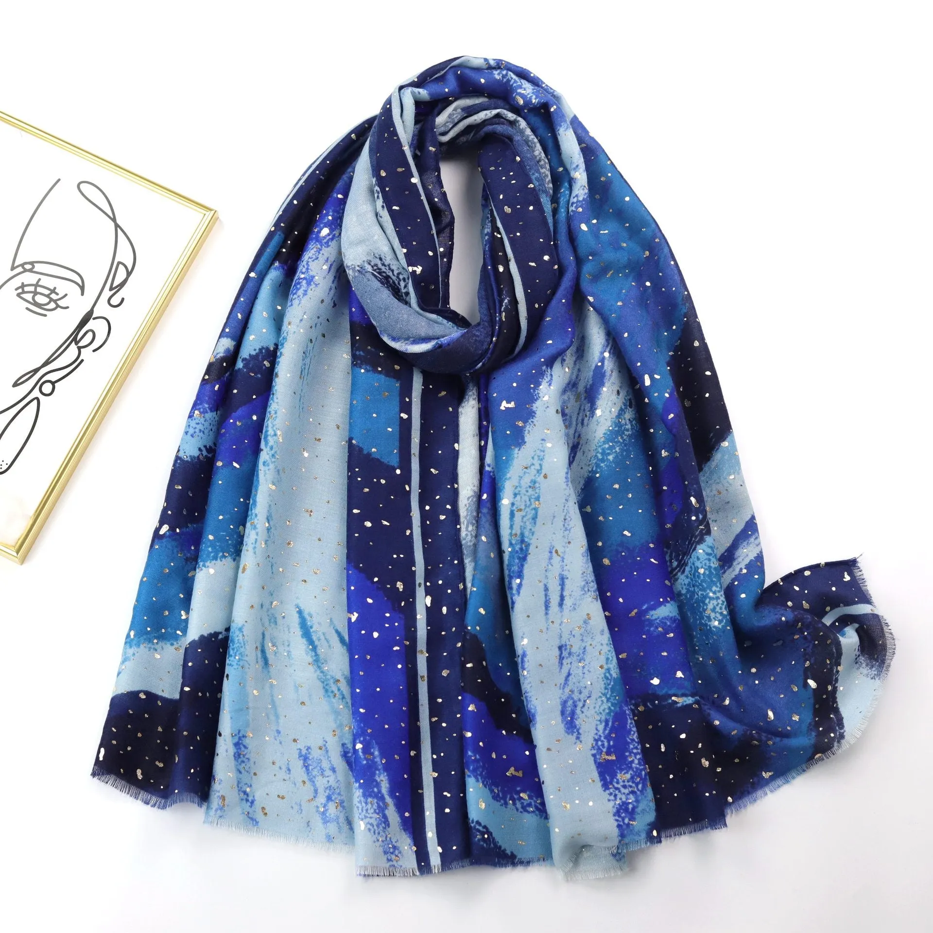 220915 hot stamping abstraction Color gradient printed scarf