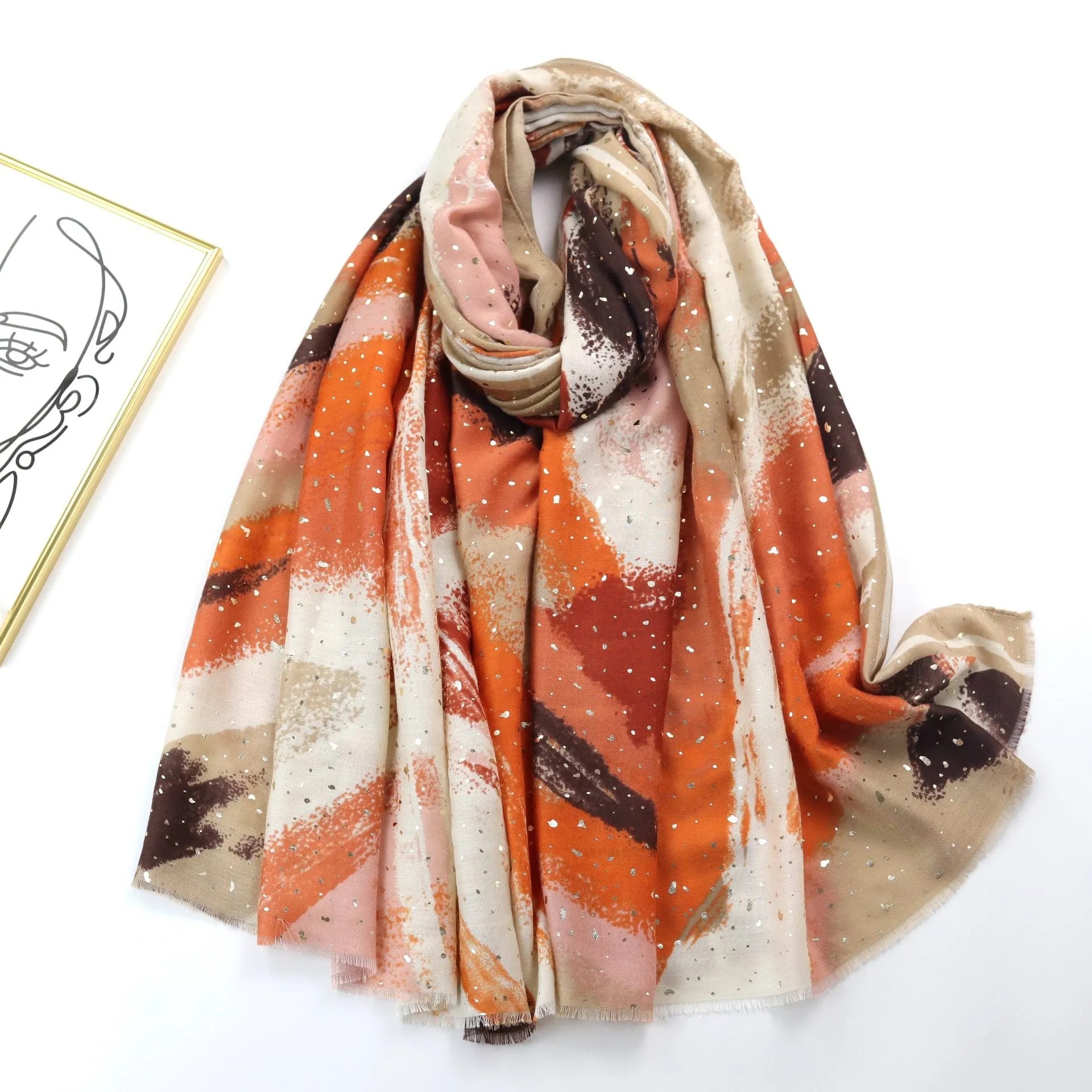 220915 hot stamping abstraction Color gradient printed scarf