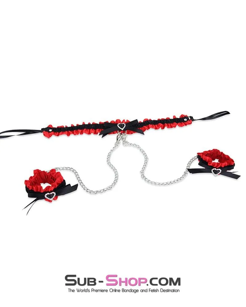 3471M      Hearts on My Sleeves Princess Heart Collar and Wrist Cuffs Set with Detachable Chains - LAST CHANCE - Final Closeout!