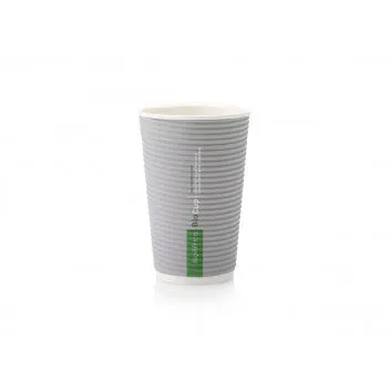 500ml Bio Compostable Ripple Paper Coffee Cup Horizontal Charcoal with White Sip Lid 10pack