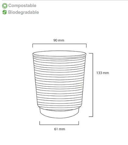 500ml Bio Compostable Ripple Paper Coffee Cup Horizontal Charcoal with White Sip Lid 10pack