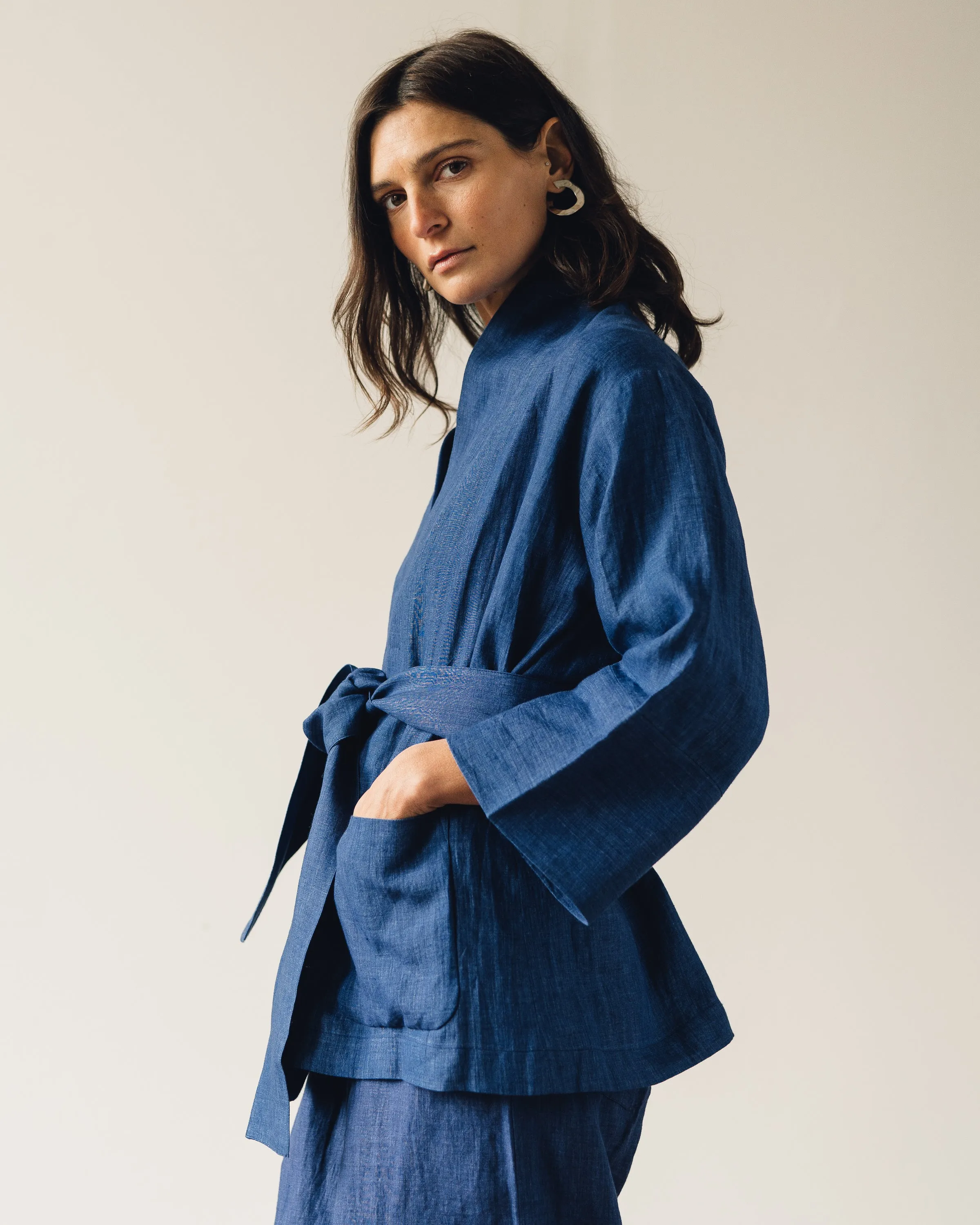 7115 Linen Kimono Jacket, Indigo