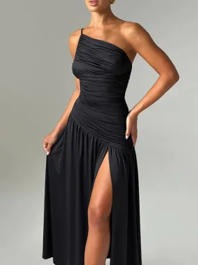 A&A High Split One Shoulder Strap Backless Maxi Dress