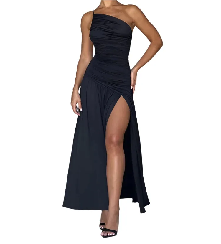 A&A High Split One Shoulder Strap Backless Maxi Dress