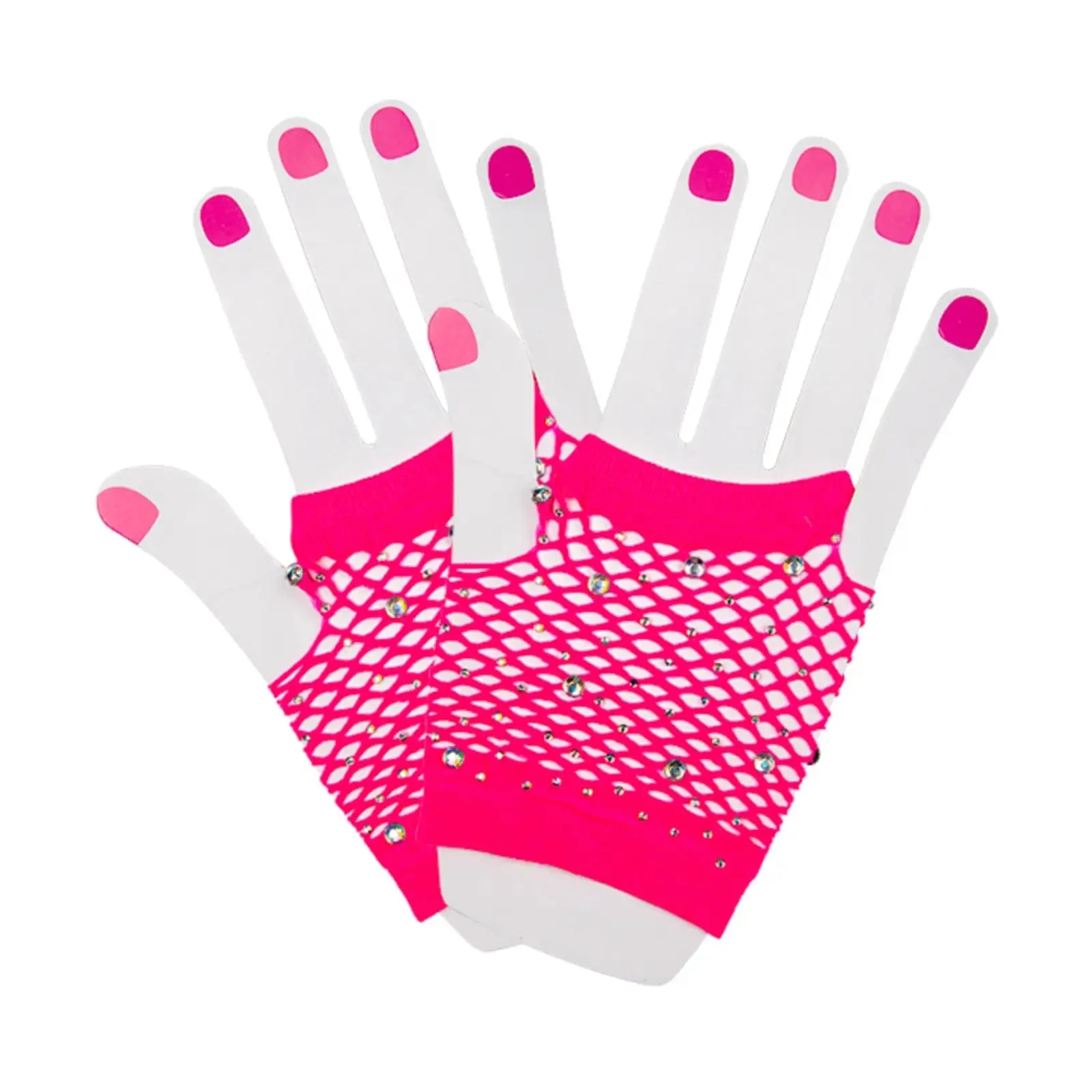 Adults 80s Fingerless Net Gloves With Diamantes Fancy Dress