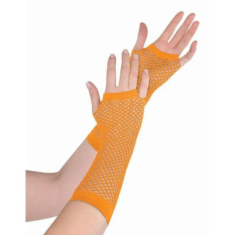 Adults Orange Double Fishnet Gloves