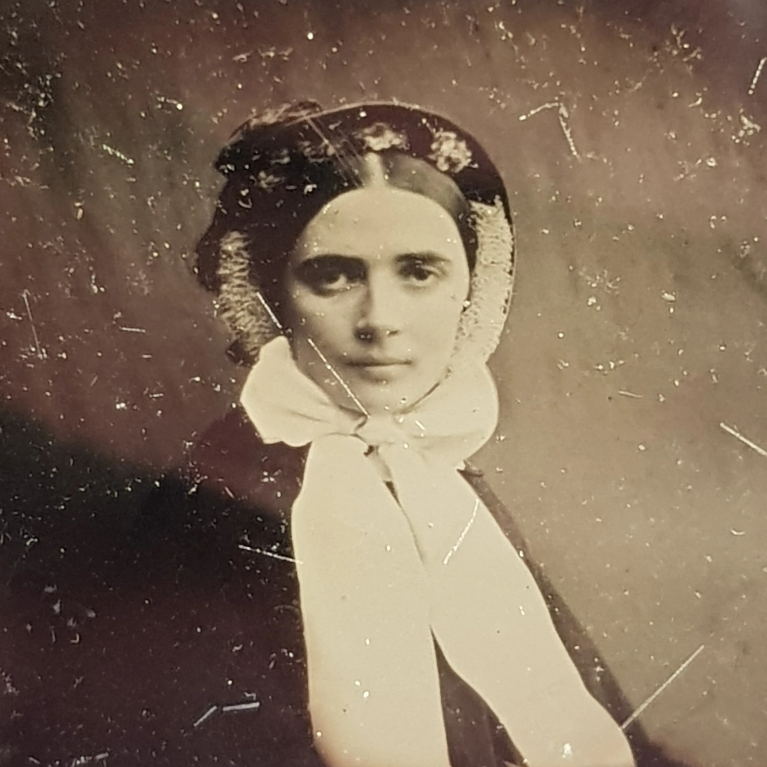 Ambrotype Photograph In Gilded Tin Matted Leather Frame Of A Lady Antique Victorian circa 1870s