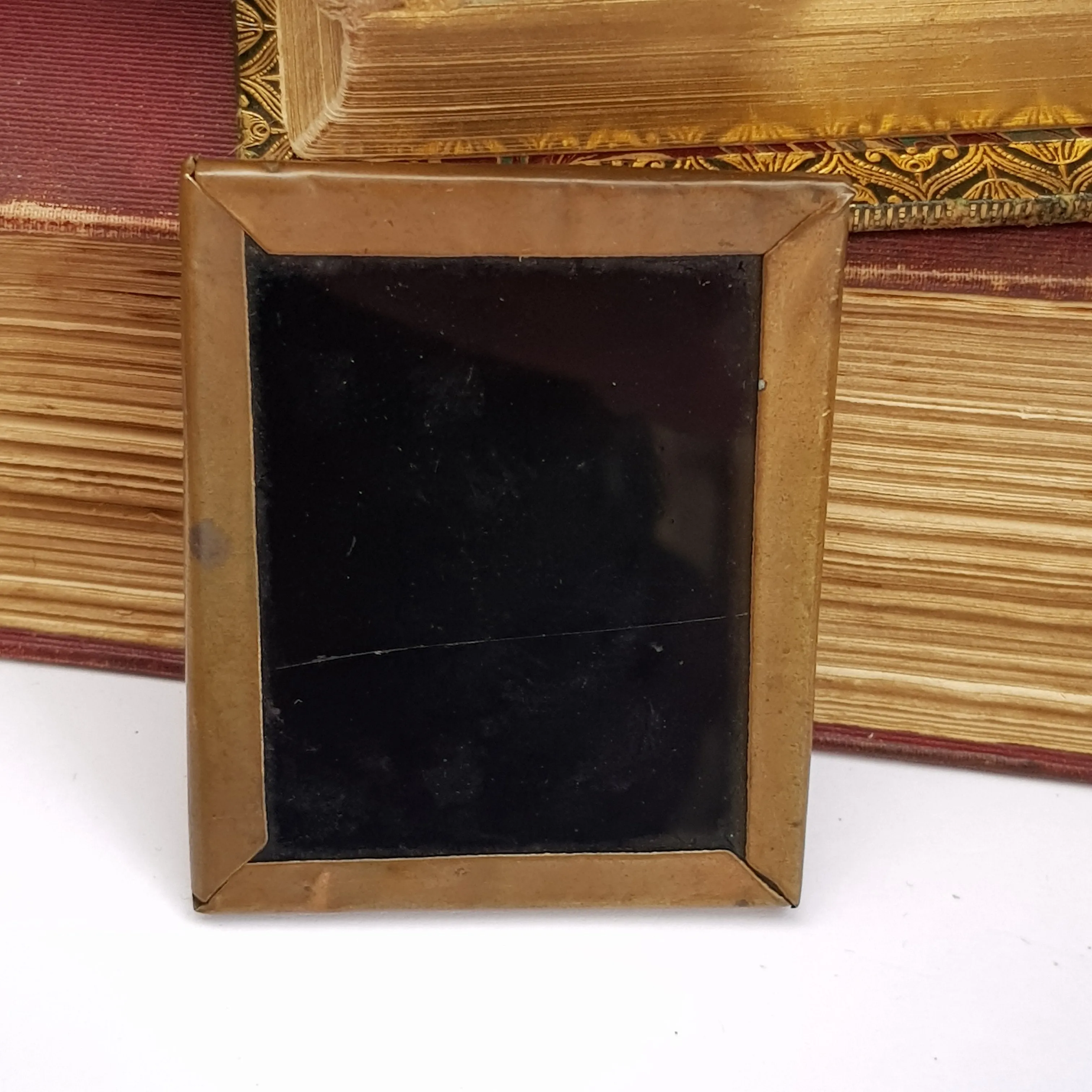 Ambrotype Photograph In Gilded Tin Matted Leather Frame Of A Lady Antique Victorian circa 1870s