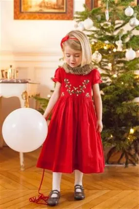 Antoinette Paris Infant SCARLET RED HAND SMOCKED DRESS