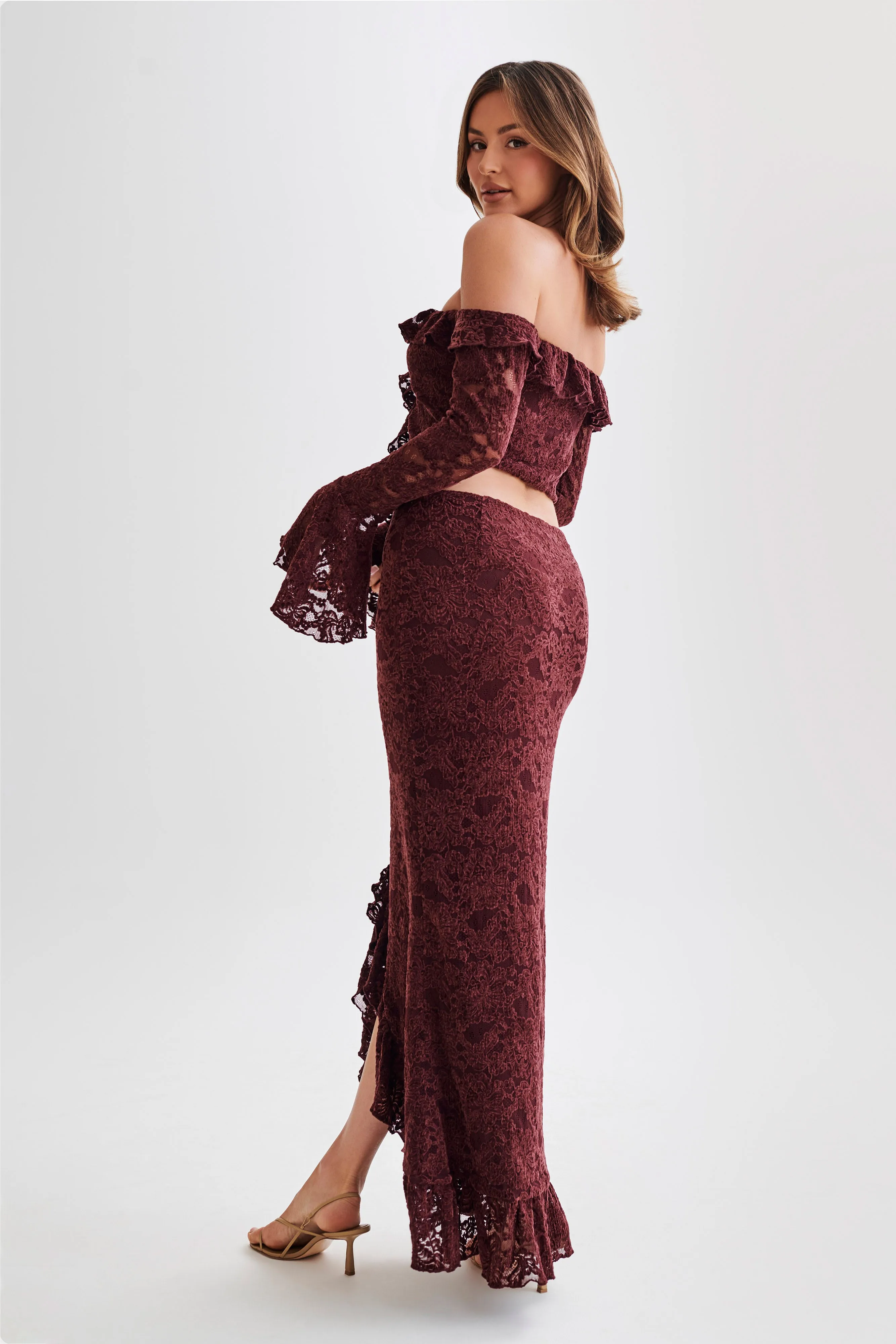 Artemis Lace Plisse Maxi Skirt - Plum