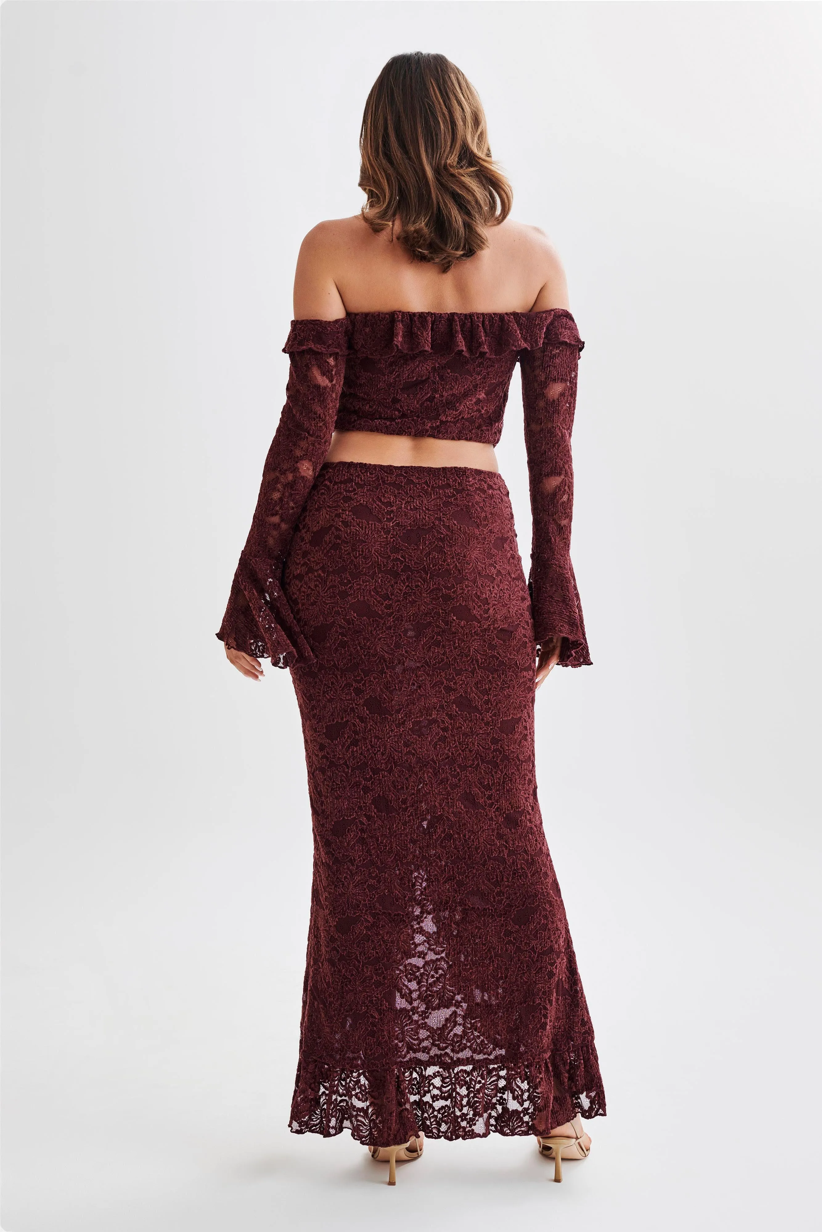 Artemis Lace Plisse Maxi Skirt - Plum