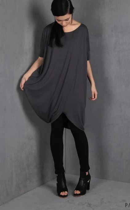 Asymmetric Oversized Twisted Top,Party Long Tunic, Loose TSHIRT -BB515