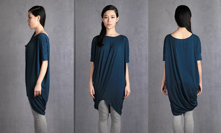 Asymmetric Oversized Twisted Top,Party Long Tunic, Loose TSHIRT -BB515