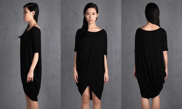 Asymmetric Oversized Twisted Top,Party Long Tunic, Loose TSHIRT -BB515