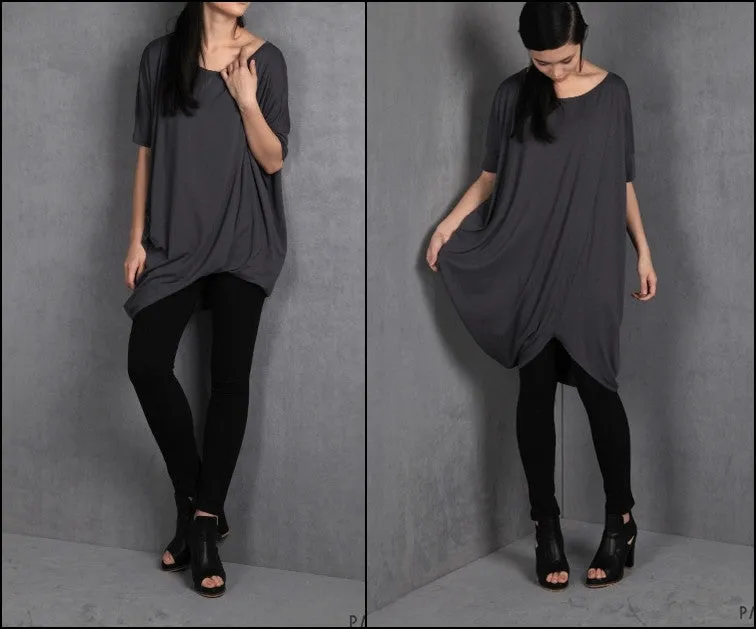 Asymmetric Oversized Twisted Top,Party Long Tunic, Loose TSHIRT -BB515