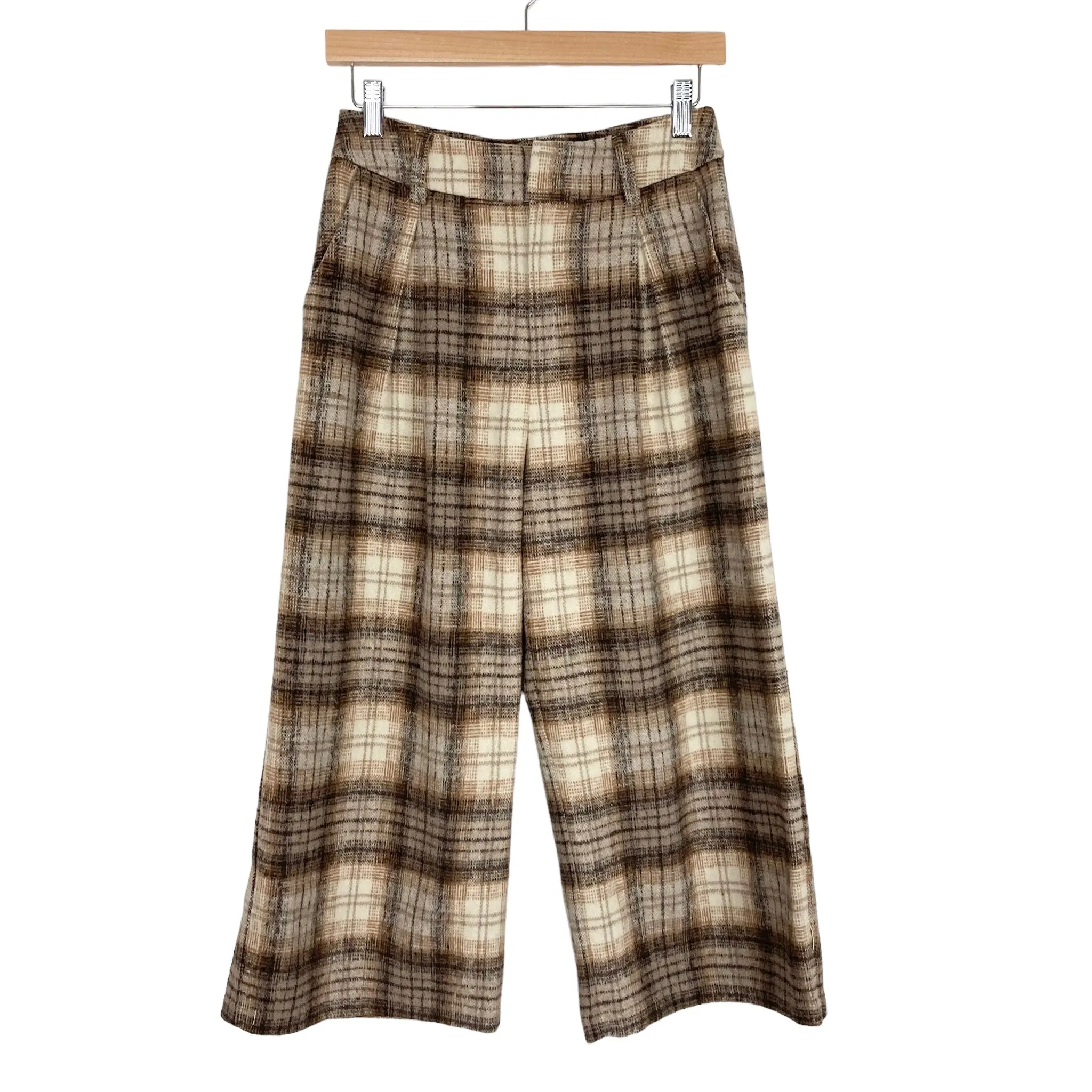 AURA Brown Plaid Cropped Pants- Size S (we have matching jacket, Inseam 20.5")