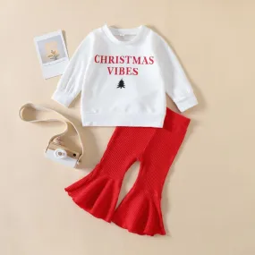 Autumn Christmas Girls Alphabet Print Sweater Flared Pants Set Wholesale Girls Clothes