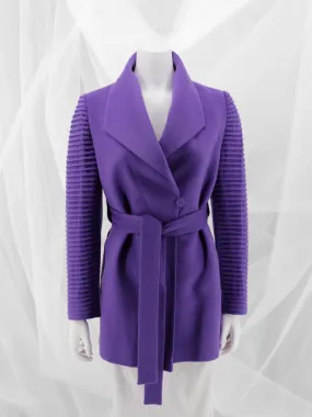 Baby Alpaca Wrap Coat with Ribbed Sleeves - Amethyst