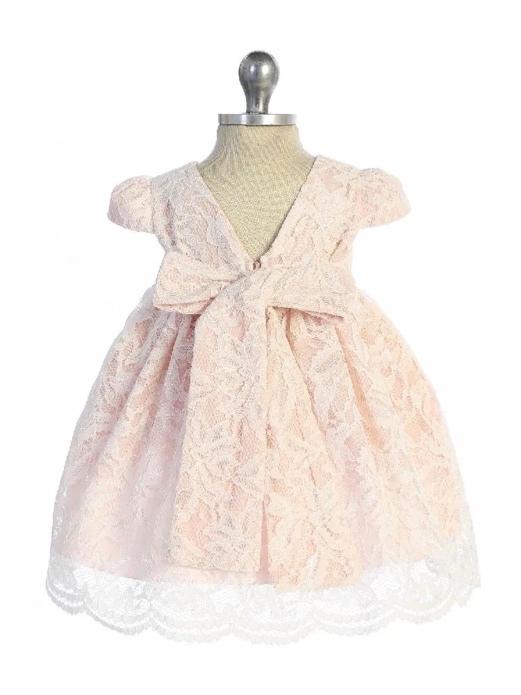 Baby Girls Ivory Blush Lace Thick Pearl Trim Flower Girl Dress 3-24 Months