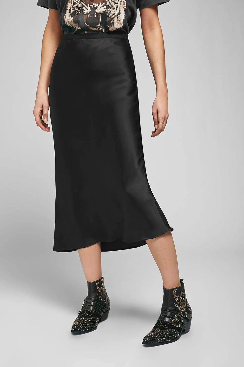 BAR SILK SKIRT - BLACK