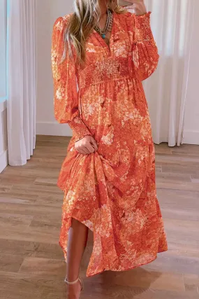 Beach Maxi Long Sleeve Orange Dress