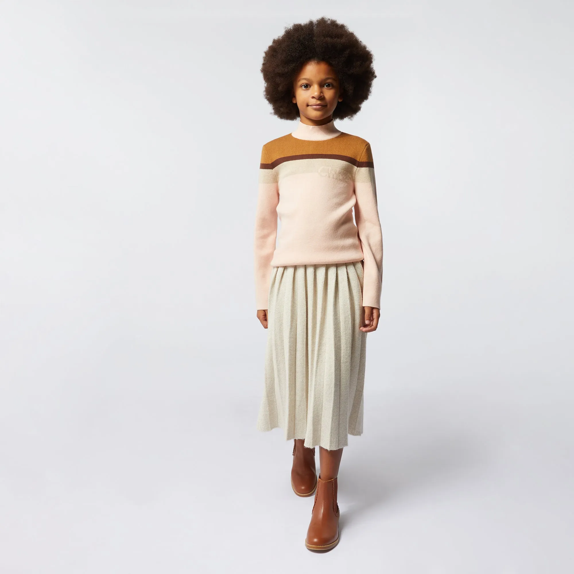 Beige Marl Pleated Skirt