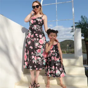 Black Family Matching Dress Floral Maxi Dress for Mommy and Me Matching Outfits