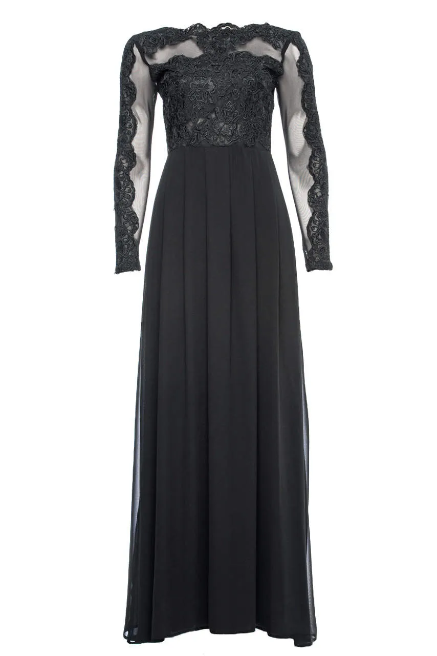 Black Long  Sleeved   Lace  Maxi Dress