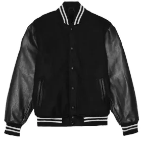 Black Melton Lettermans Varsity Jacket