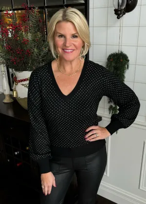 Black Sparkle V-neck Sweater