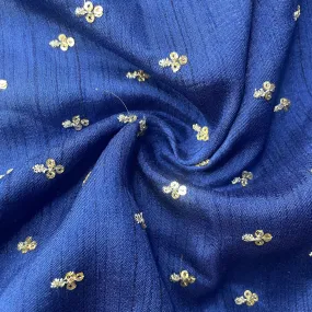 Blue Sequins Embroidery Dupion Silk Fabric 19910