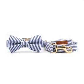 Blue Stripes Bowtie Unbreakable Collar™ & Leash Set