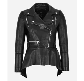 Calemini Ladies Cropped Leather Jacket Cum Flare Coat Detachable Zip Flare Jacket