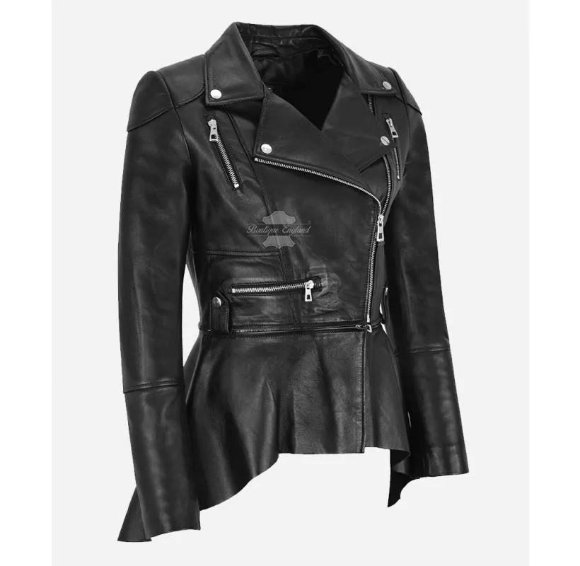 Calemini Ladies Cropped Leather Jacket Cum Flare Coat Detachable Zip Flare Jacket