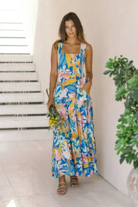 Calia Blue Floral Tiered Midi Dress