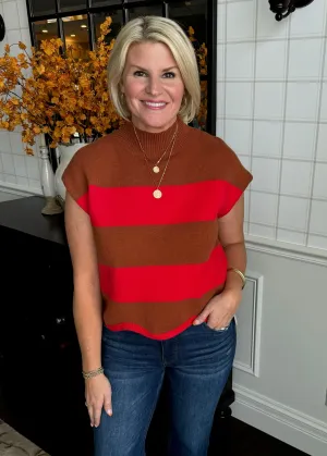 Camel & Red Striped Knit Top