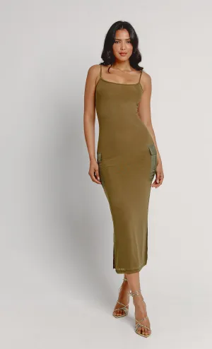 Cargo Pocket Mesh Maxi Dress