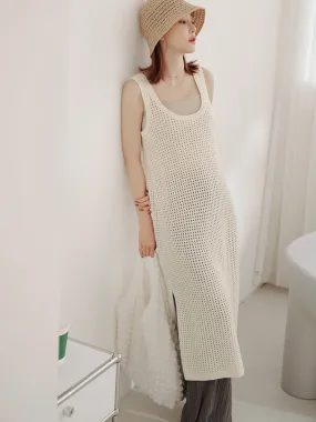 Casual Hollow Knit Long Tunic Sleeveless Vest Top