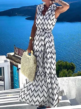 Casual Print Sleeveless Maxi Dress