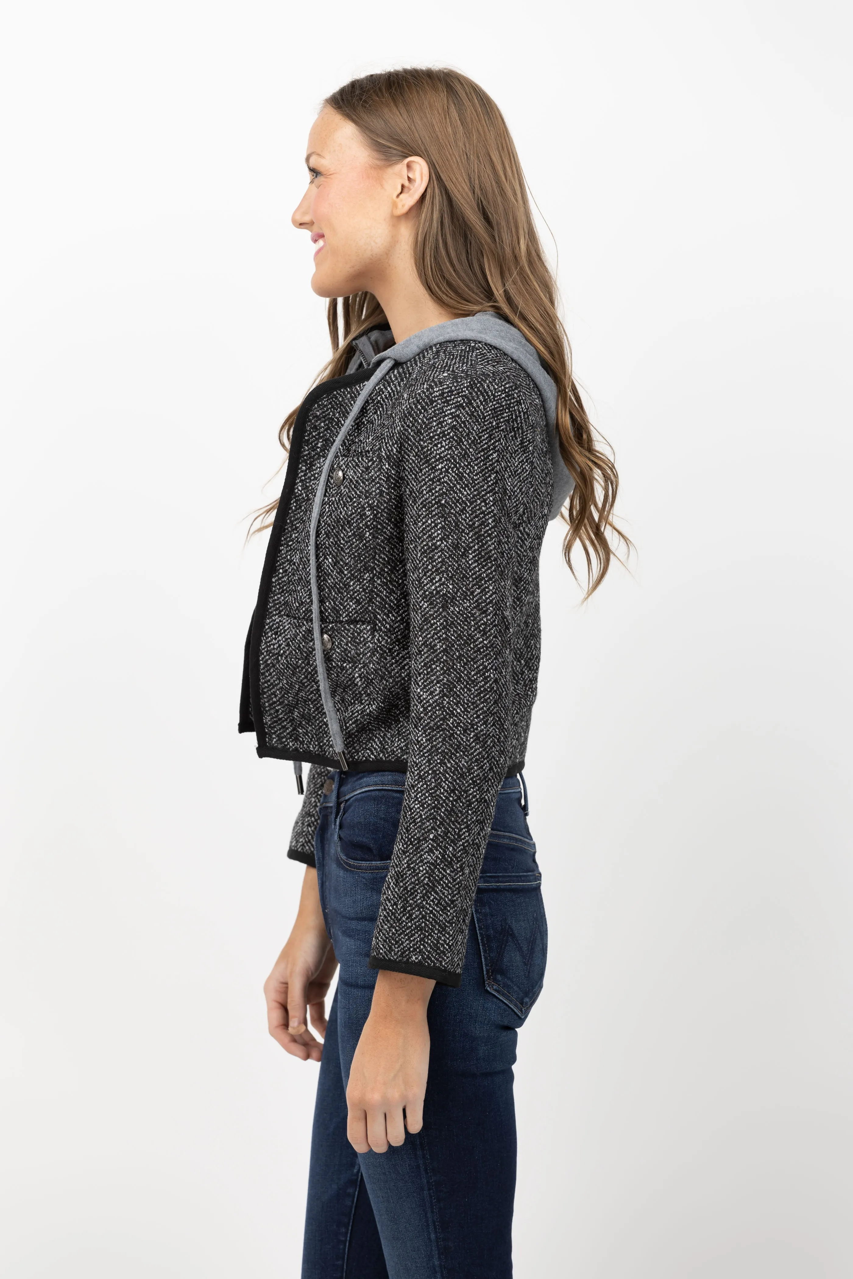 Central Park West Raya Tweed Dickie Jacket in Black/Grey