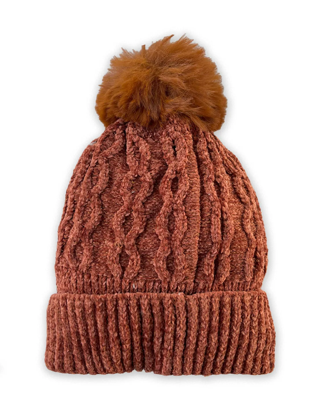 Chenile Baby Knitted Cap with Faux Fur