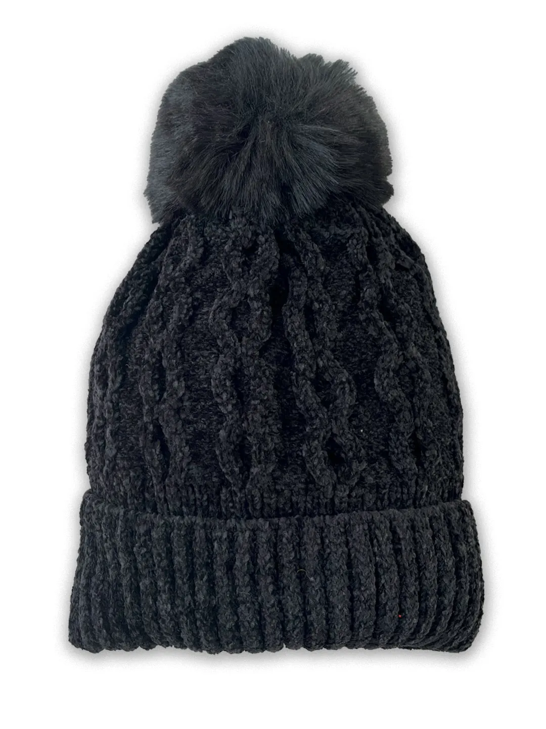 Chenile Baby Knitted Cap with Faux Fur