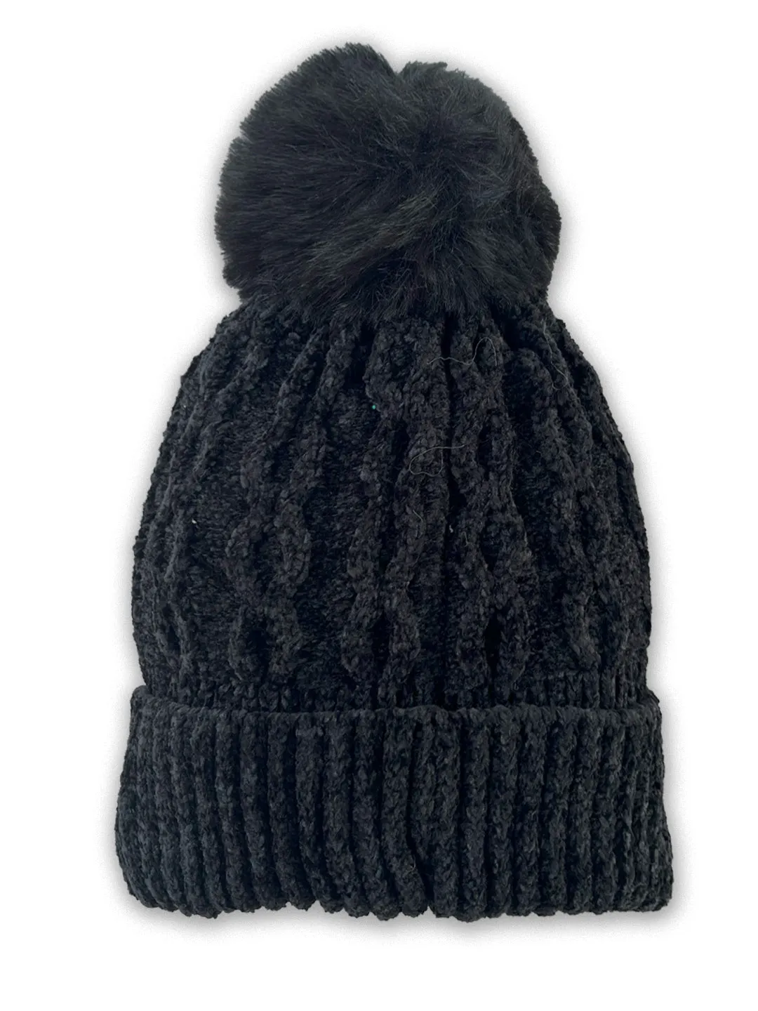 Chenile Baby Knitted Cap with Faux Fur