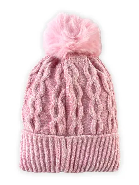 Chenile Baby Knitted Cap with Faux Fur