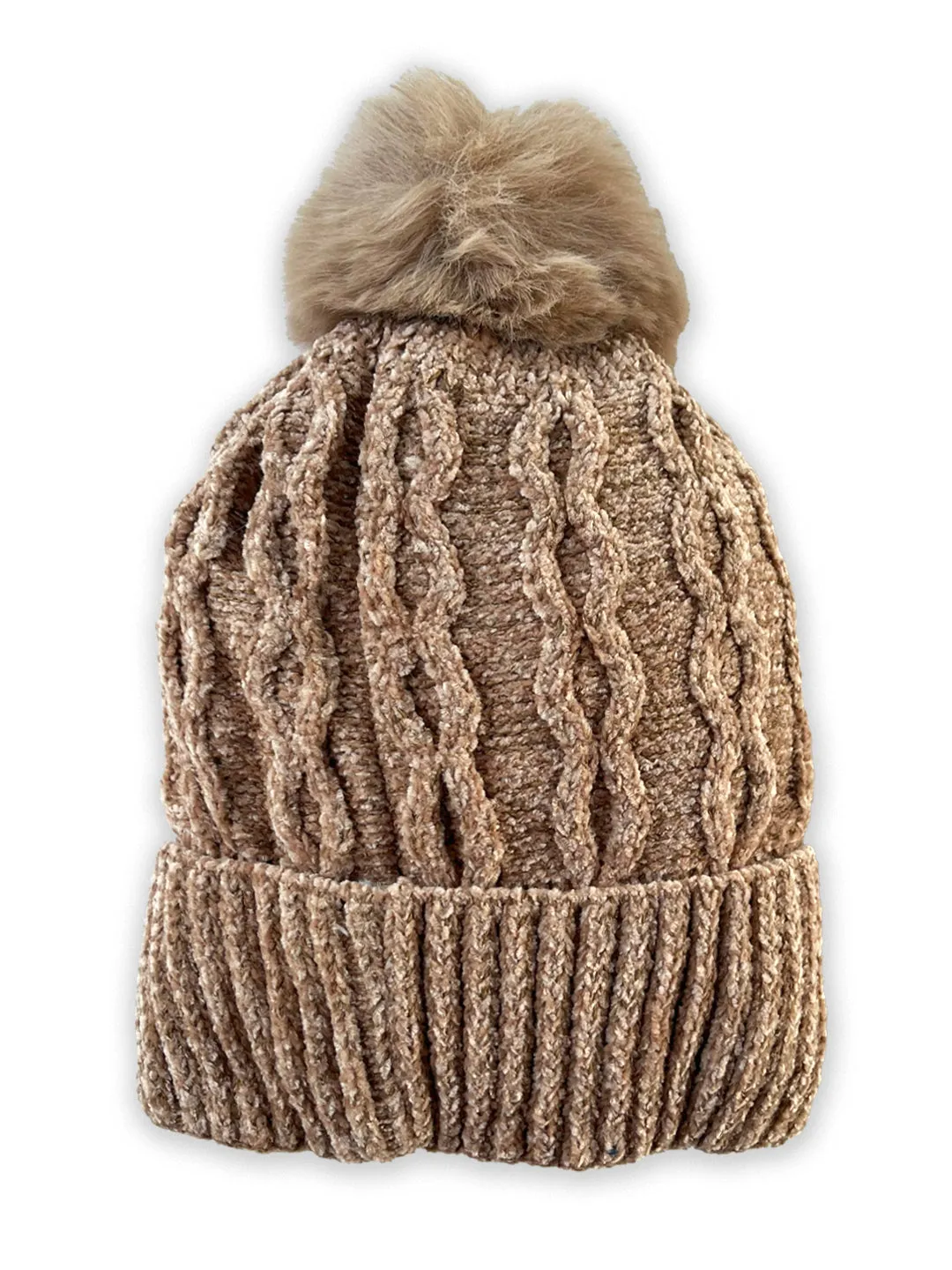 Chenile Baby Knitted Cap with Faux Fur